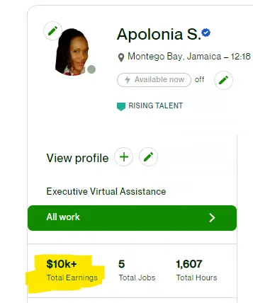 Apolonia's Upwork earnings