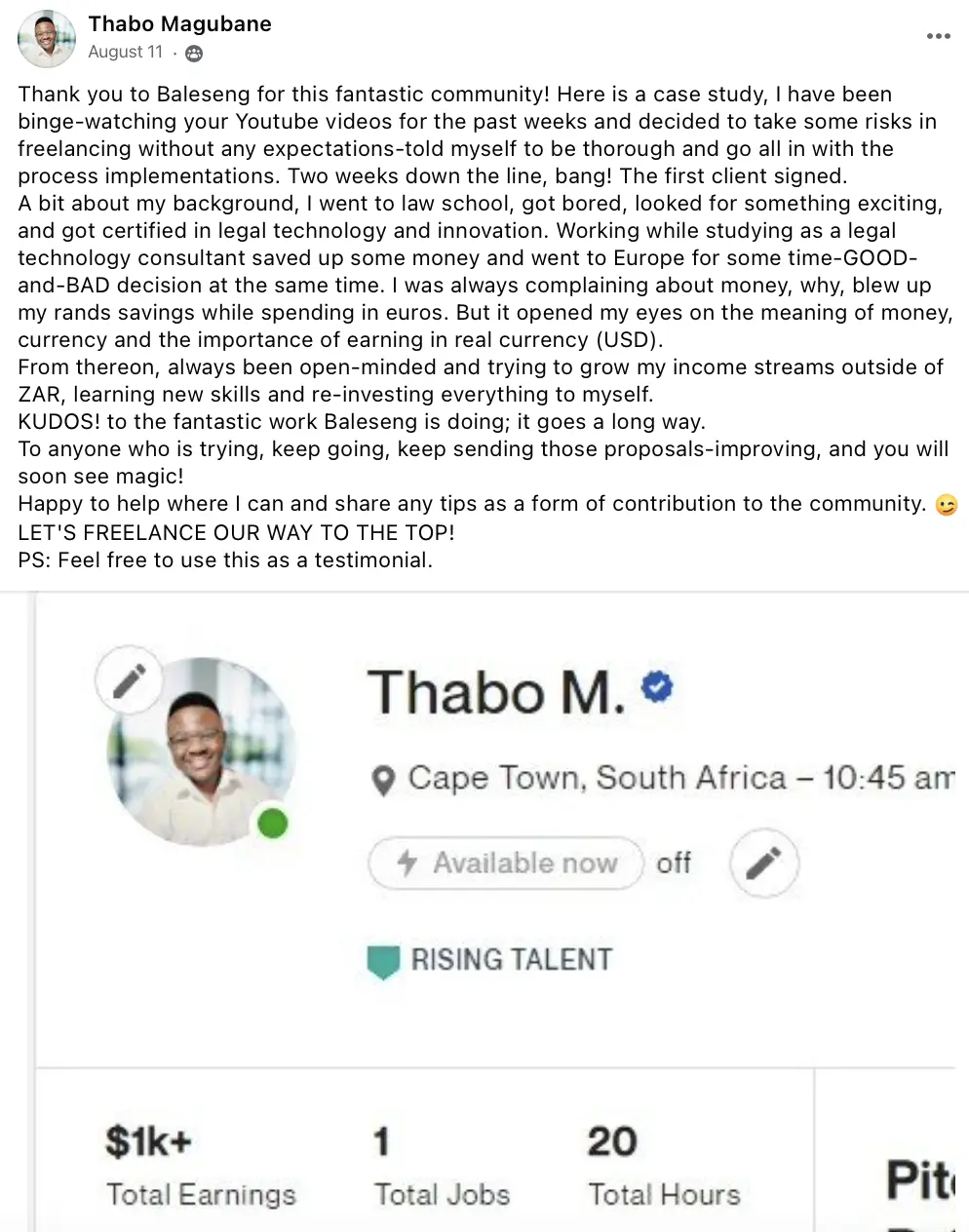Thabo's result shared with the Squad